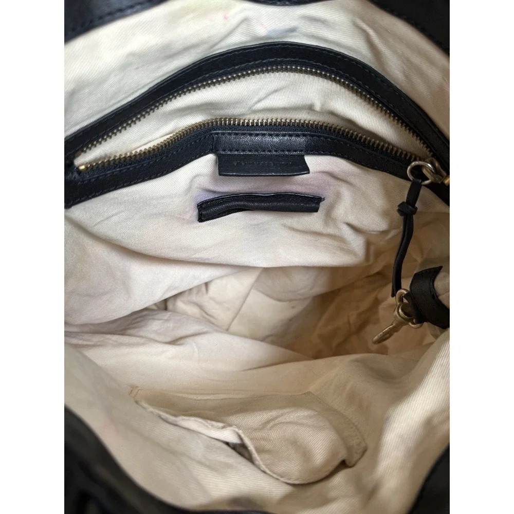 Alexis Hudson Black Leather Ruched Tote‎ Satchel Bag Gold Hardware READ